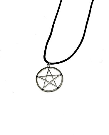 Zac's Alter Ego Silver Pentagram Pendant with Black Stones on Wax Cord Necklace