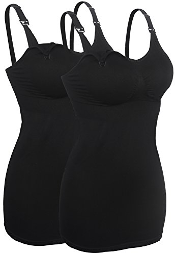 iloveSIA Stilltops Set Stillmode Schwarz Breast Feeding Nahtlose Unterhemd Still-Shirt Cami Behälter XL