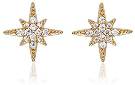 Diamond Treats Petites Boucles d'Oreilles Or en Étoiles pour Femme, Boucles d'Oreilles Femme Or Jaune, Boucles d'Oreilles Simple Étoile Diamant pour Femme et Fille serties de Pierres en Zircons