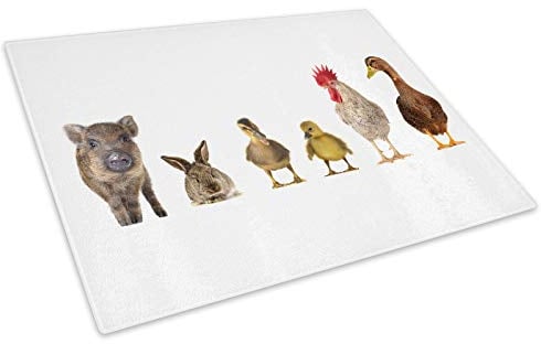 White Farm Animals Collage Glass Chopping Board Kitchen Worktop Saver Protector