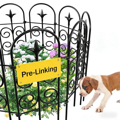 AMAGABELI 8 Panels 32in(H)×10ft(L) Decorative Garden Fence No Dig Rustproof Metal Pre-Linking Fence Panels Garden Edging Border Animal Barrier Fencing for Flower Beds Yard Patio Outdoor Decor Black