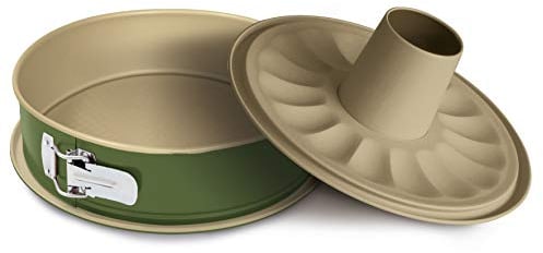 Guardini, Bnat, Tartera Desmontable Doble con Bandeja Recolectora, 24cm. Material: Acero con Revestimiento Antiadherente de Cera de Carnauba, Color Verde y Beige.