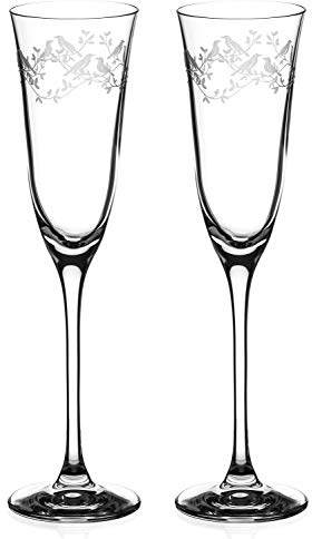 DIAMANTE Champagne Flutes Crystal Prosecco Glasses Pair with ‘Serenity’ Collection Hand Etched Crystal Design - Set of 2