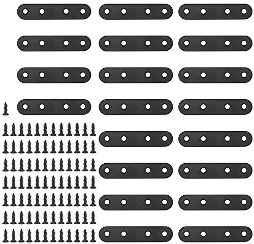 Glarks Lot de 20 équerres d'angle plates et droites de 80 mm en métal noir avec 85 vis pour meubles en bois (80 x 2 mm)