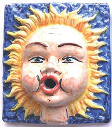 PANNELLO FONTANA DA GIARDINO EOLO IN CERAMICA DI VIETRI DIPINTO A MANO ALTEZZA CM. 39 LATO CM. 30 SPESSORE CM. 9,5 PIASTRELLA TERRACOTTA MADE IN ITALY