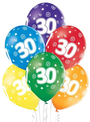 Party Factory 25er Set bunte Luftballons, Zahl 30, Ø 27cm, für Geburtstag oder Jubiläum, umweltfreundlicher Heliumballon aus Latex