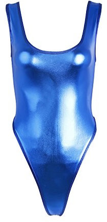 winying Damen Wetlook Ouvert Bodysuit Lack Leder Unterwäsche Ärmellos Stringbody Sportlich Tank Top Unterhemd Metallic Badeanzug Schwimmanzug Blau One_Size