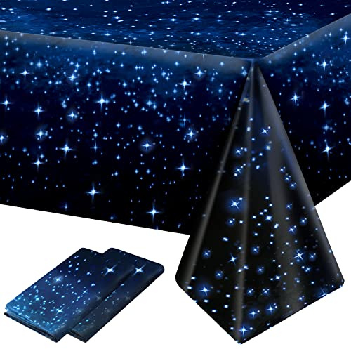 Joyberg 2 Stück Weltraum-Tischdecke, Kunststoff-Tischdecke, Galaxie-Tischdecke mit Sternenhimmel, wasserdicht, öldicht, Galaxie-Party-Tischdecke, Stern-Tischdecke (137 x 274 cm)