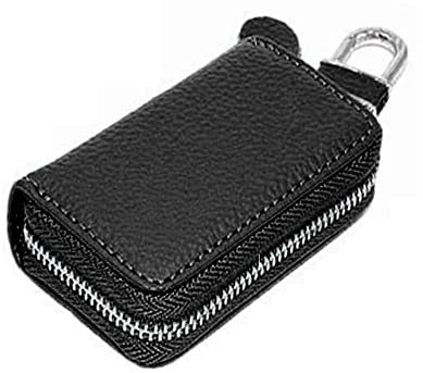 Funda para Llave de Coche, Funda de Llavero de Cuero con Cremallera Multifuncional para Llaves, Accesorios Interiores con Gancho de Metal, Black,