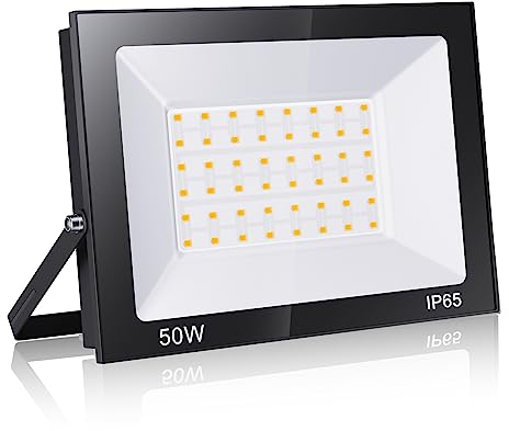 Loyal Projecteur 50W 5000LM, Blanc Chaud 3000K Super Lumineux Spot LED Extérieur, Lumière de Sécurité IP65 Étanche Verre Trempé à Grain Fin, Floodlight pour Entrée Terrasse Square Usine