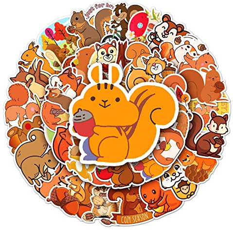 Eichhörnchen Aufkleber Pack,Tier Tiere Sticker Set 50 Stücke Girl Sticker Klein PVC Aufkleber für Laptop MacBook Koffer Helm Motorrad Sticker Bomb