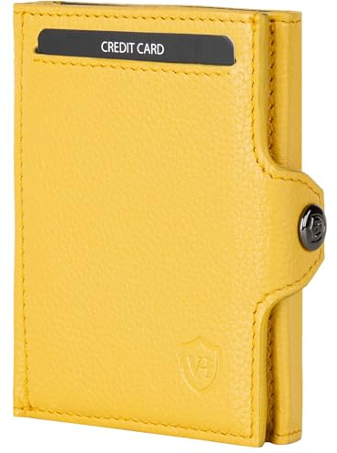VON HEESEN Slim Wallet mit XL Münzfach & RFID-Schutz - Mini Geldbörse Herren & Damen - Kartenetui Geldklammer Kreditkartenetui - Portmonee Geldbeutel Portemonnaie klein (Gelb)