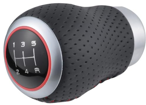 Padaodao 5-Gang-Schaltknauf, Leder, Schalthebelgriff, für die meisten Schaltgetriebe-Fahrzeuge, Rot