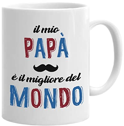 DasyFly Regalo per la festa del papà da figlia figlio, divertente tazza da caffè per papà(il Mio papa eil Migliore del Mondo). Idee regalo di compleanno per papà
