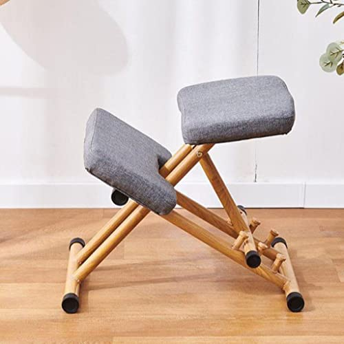 Ergonomischer Kniestuhl-Hocker, Bürostuhl aus Holz, Höhenverstellung in DREI Positionen, verbessert und korrigiert die Körperhaltung (Color : Wooden Frame Grey)