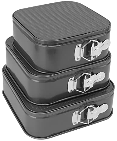 Tortiera Rimovibile 3 Pezzi (18/20/22cm) Set di Tortiere per Cottura al Forno, Teglia da Forno Quadrate Springform Rivestimento Antiaderente Torte in Acciaio al Carbonio con Cerniera