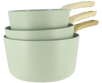MENASTYL - Set de 3 casseroles Colorama Céladon - Casserole 16/18 et 20 cm - En aluminium - Revêtement antiadhésif en céramique - Tous feux dont induction