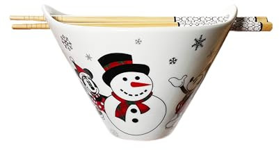 Disney Mickey And Minnie Winter Festive Christmas Noodle Bowl Kitchen Accessories | Cute Ceramic Christmas Gifts For Men And Women And Kids | Official Licensee | 1 Set