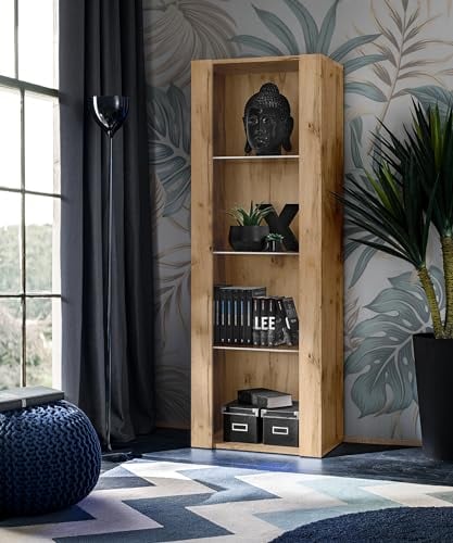 Komodee , Vitrine Schrank Tivoli, Wotan/Wotan, Breite 55cm x Höhe 159cm x Tiefe 35cm, 3 Regalböden, für Wohnzimmer, Schlafzimmer, Eingang