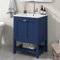 Sweiko Waschtisch,Bodenstehende Badezimmermöbel,Kleiner Unterschrank mit 60cm Keramik-Waschbecken,Gäste WC Waschbecken mit Ausgeschnittenen Metallböden (Dunkelblau)