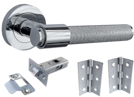 Betley Butterfly Knurled Door Handles Pack Chrome Loop & Neck Lever on Round Rose Latch Handle Set for Internal Wooden Doors for Home and Office Luxe