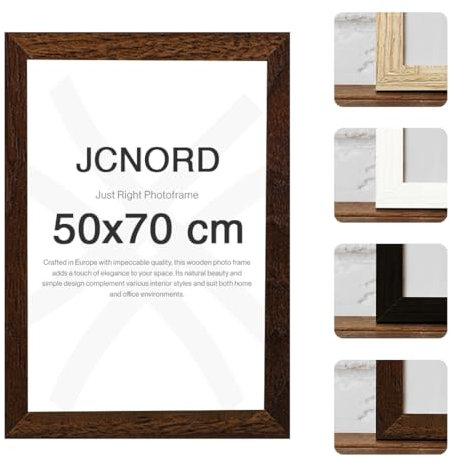 JCNORD Cadre Photo en Bois MDF Couleur Noyer de 50x70 cm Avec Verre Plexi Incassable | Cadre Photo Moderne Pour Murs et Tables