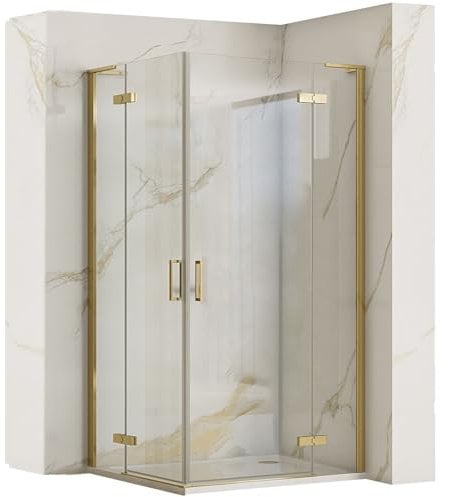Rea Box Doccia DOUBLE GOLD BRUSH 80x80x200,5 cm Vetro di sicurezza temperato trasparente 6mm (oro) Senza piatto doccia
