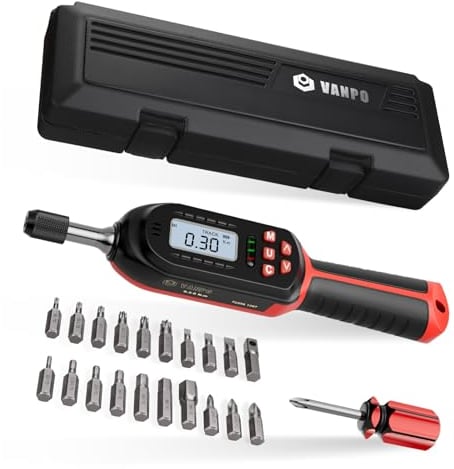 VANPO Digitaler Drehmomentschraubendreher 1/4'', 0.3-6Nm Drehmoment Schraubendreher Einstellbar, Schraubendreher Drehmomentschlüssel Set mit LED-Anzeige/Summer für Fahrrad Reparieren, Modellbau