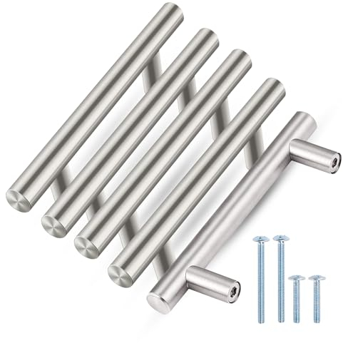 GULINO Tiradores Cocina Acero Inoxidable con Tornillos, Tiradores Armarios, Tiradores Plateados, Tiradores de cocina, Tirador Armario, Tirador Plata (10, Distancia del Agujero: 160mm)