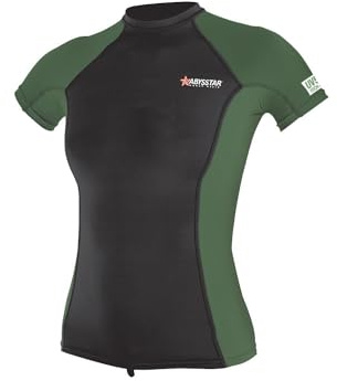 Abysstar Damen Maglia Donna Protettiva Con Maniche Corte In Lycra Uv 50+ Rash-Guard-Shirt, schwarz/grün, X-Large