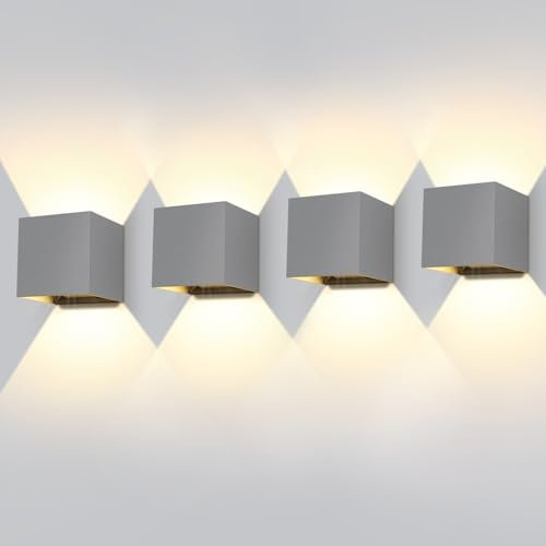 ledmo 4 Pack 20W LED Wandleuchten Innen/Außen Wandlampe LED Auf und ab Einstellbarer Lichtstrahl 2700-3000K Warmweiß Grau Außenwandleuchte IP65 Wasserdichte