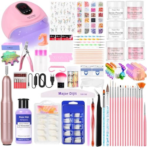 DouborQ Acrylic Nail Kit with Electric Nail Drill Nail Lamp,U V Nail Dryer Light Nail Art Tools,False Nail Tips Starter Set Acrylic Nail Art Supplies for Beginner with Everything (1-6)
