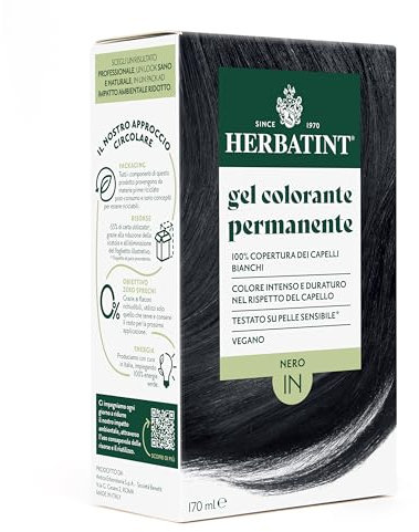 Herbatint Permanente Haarfarbe Gel 1N Schwarz – 170 ml | Ammoniakfrei, 100% Abdeckung für weißes Haar | für empfindliche Haut, mit 8 natürlichen Bio-Extrakten