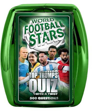 Top Trumps World Football Stars Quiz-Reisespiel, klassisches Spiel, pädagogisches Geschenk für Kinder ab 6 Jahren, Teamgrün und Farben
