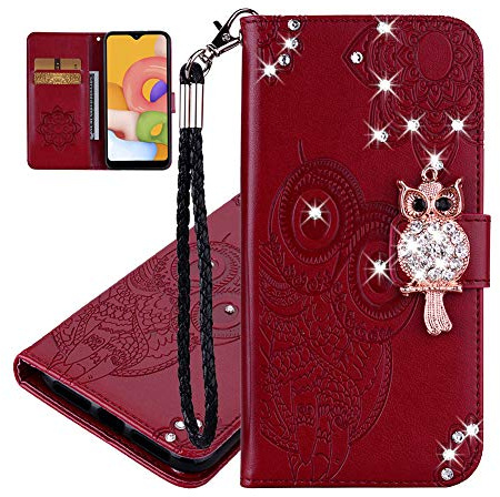 IMEIKONST Hülle Kompatibel mit Samsung Galaxy A16, Eule Funkelnd Diamanten Handyhülle Tasche Brieftasche Kartenfächern Magnetisch Ständer Schutzhülle für Samsung A16. Owl Brown YK