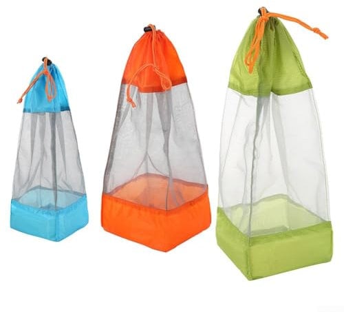 3pcs Lightweight Camping Storage Mesh Bag Set for Organizing Gear and Clothing, Waterproof Nylon Sacks for Outdoor Adventures