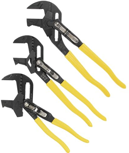 Klein Tools D53003KIT Zangenschlüssel-Set, 3-teilig, Hochhebelzange, verstellbar, umkehrbar, glatte und gerändelte Zähne, 17,8 cm, 25,4 cm und 30,5 cm