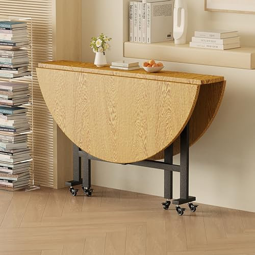 Runder Esstisch aus Holz mit 6 Rollen für Küche und Büro, vielseitig, zusammenklappbar, ausziehbar, Esstisch (Original-Holzmuster, 100 cm)