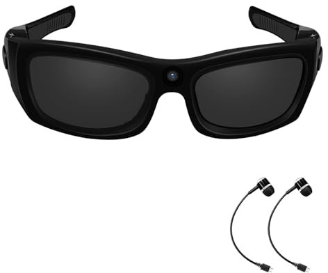 eovas Camera Sunglasses Video Glasses Camera Bluetooth Glasses Camera UV Protection Polarised Lens Sports Action Glasses for Travel, Outdoor, Cycling, Driving, No Sound, Black, 5