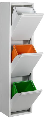 DRW Papelera de Reciclaje con Tres Cubos de Metal en Blanco