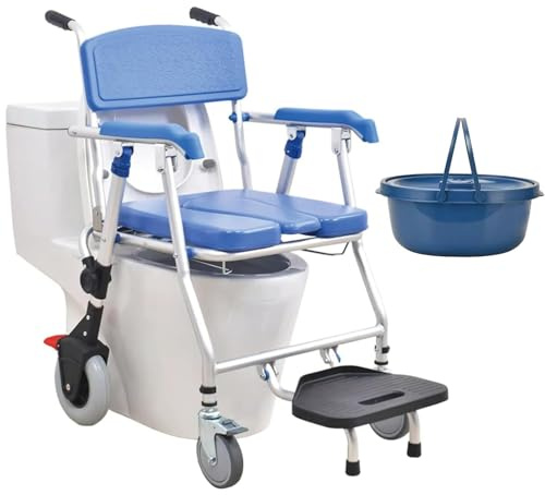 Passen Sie an, was Sie brauchen, Rollstuhl, Toilettenstuhl, Duschrollstuhl, 150 kg, Toilettenstuhl mit Rollen, behindertengerechte Dusche, Toilettenstuhl mit Armlehne, Fußstütze, erhöhter