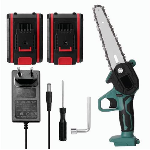 Mini motosierra eléctrica 21V con hoja de corte de 6 pulgadas, para jardín. Motosierra eléctrica portátil recargable con 1 cadena. Sierra eléctrica de una mano para podar árboles