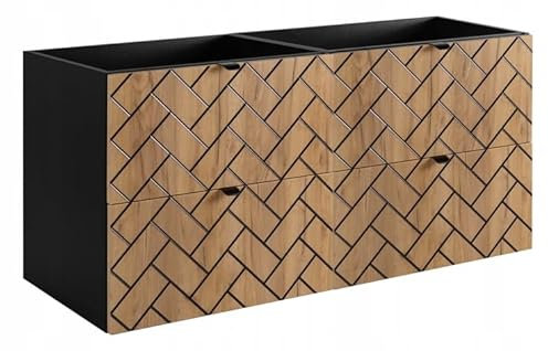RODAN Waschbeckenunterschrank Hängend Schwarz & Eiche Craft mit 2