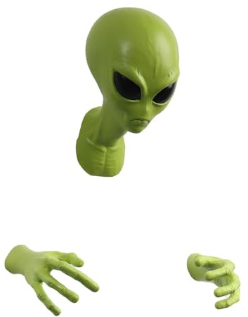QLIQLIK Grüne Alien-Wandskulptur, Latexmaterial, 3D-Skulptur, Kopf und Hand, kleine Statue, Wandbehang, Bereich, Sci-Fi, dekoratives Sammlerstück, Hängeornament