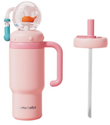 Vaso para beber con chorro de ballena, botella de agua para niños de 24 onzas con fuente de agua, vaso de acero inoxidable con diseño de ballena, vaso con popote con peso a prueba de fugas