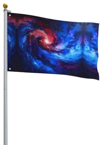 Bandiera rossa e blu con stampa galassia, decorazioni divertenti da giardino, forniture per festival, bandiera da appendere per interni ed esterni, casa, feste, cortile, patio, 0,6 x 0,9 m