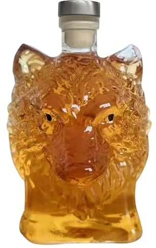 Wolf Head Whisky Decanter - Stylish Glass Bottle for Vodka, Rum Display, Premium 350 ml Spirits Jar | Collector -Bourbon Alcohol Decanter, Artistic for Storage, Giving and Hau