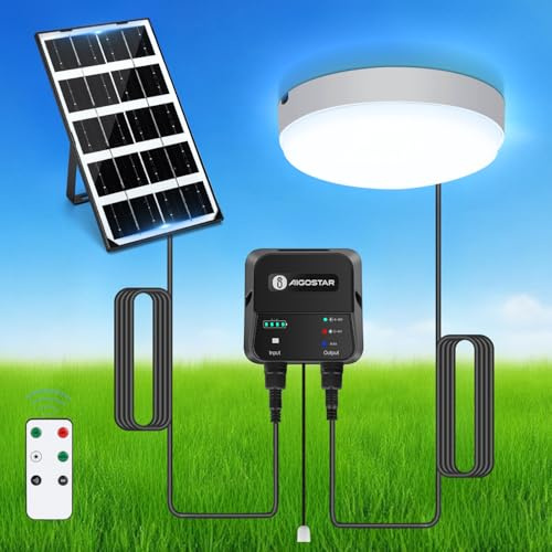 Aigostar Solarlampe Decke Außen 35W LED Solar Deckenleuchte Outdoor mit Fernbedienung, Energiespeicherbox, IP65 Wasserdicht, Einstellbare 6500K, Solarlampen für Innen mit 8m Kabel