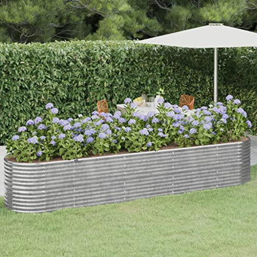 WRJENFSC Jardinière surélevée en Acier galvanisé argenté 368×80×68 cm bac Potager Ovale Robuste et résistante à la Corrosion pour Balcon terrasse Jardin
