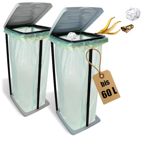 com-four® 2X Supporto per Sacco della Spazzatura con Coperchio – Smistatore 60 L per casa, Giardino, Officina e Campeggio – Portasacco Regolabile [Variante Casuale] (2X - Color Pastello)